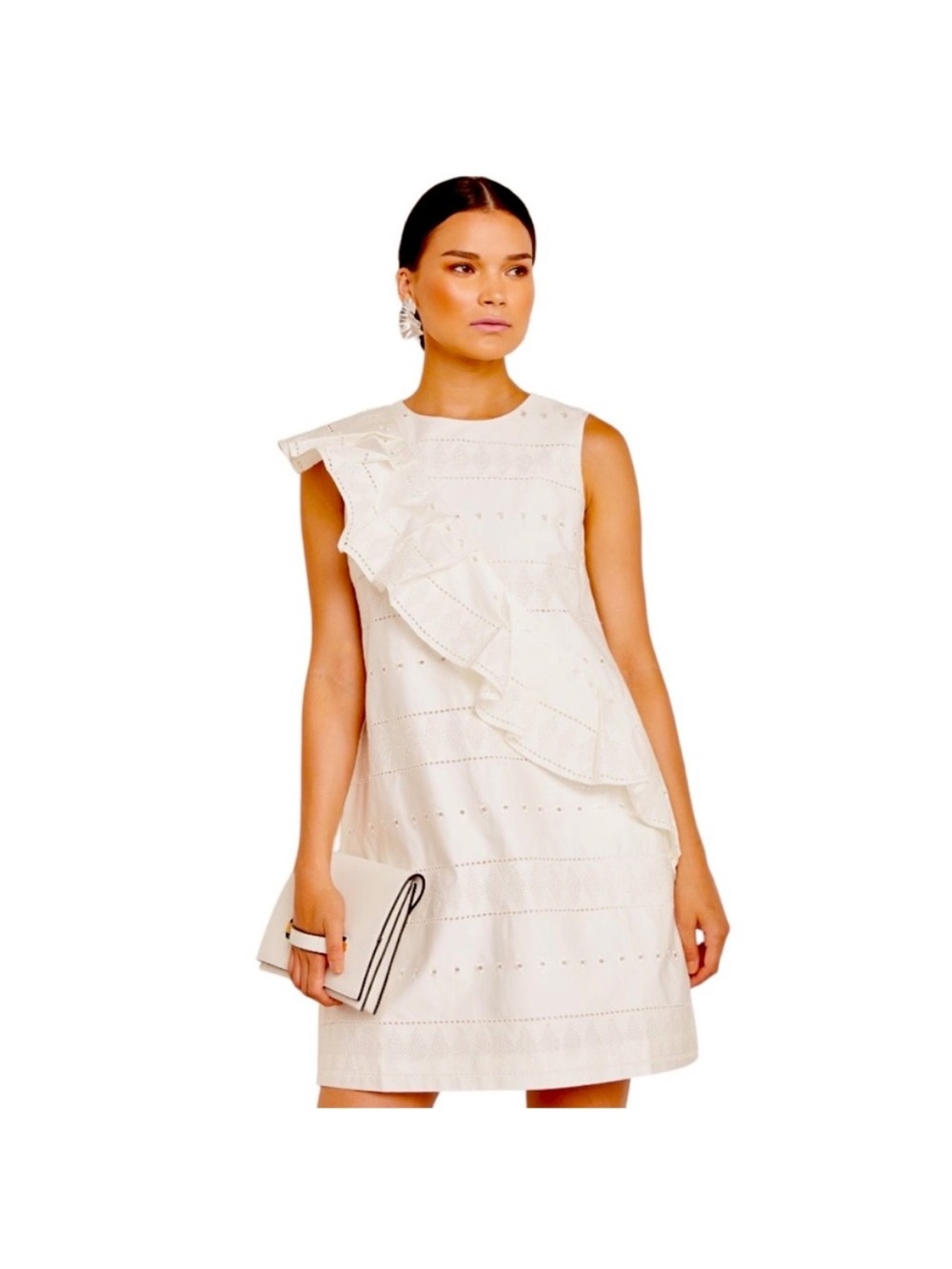 Ted Baker Sleeveless Ivory Ruffle Shift Dress Size 4/6